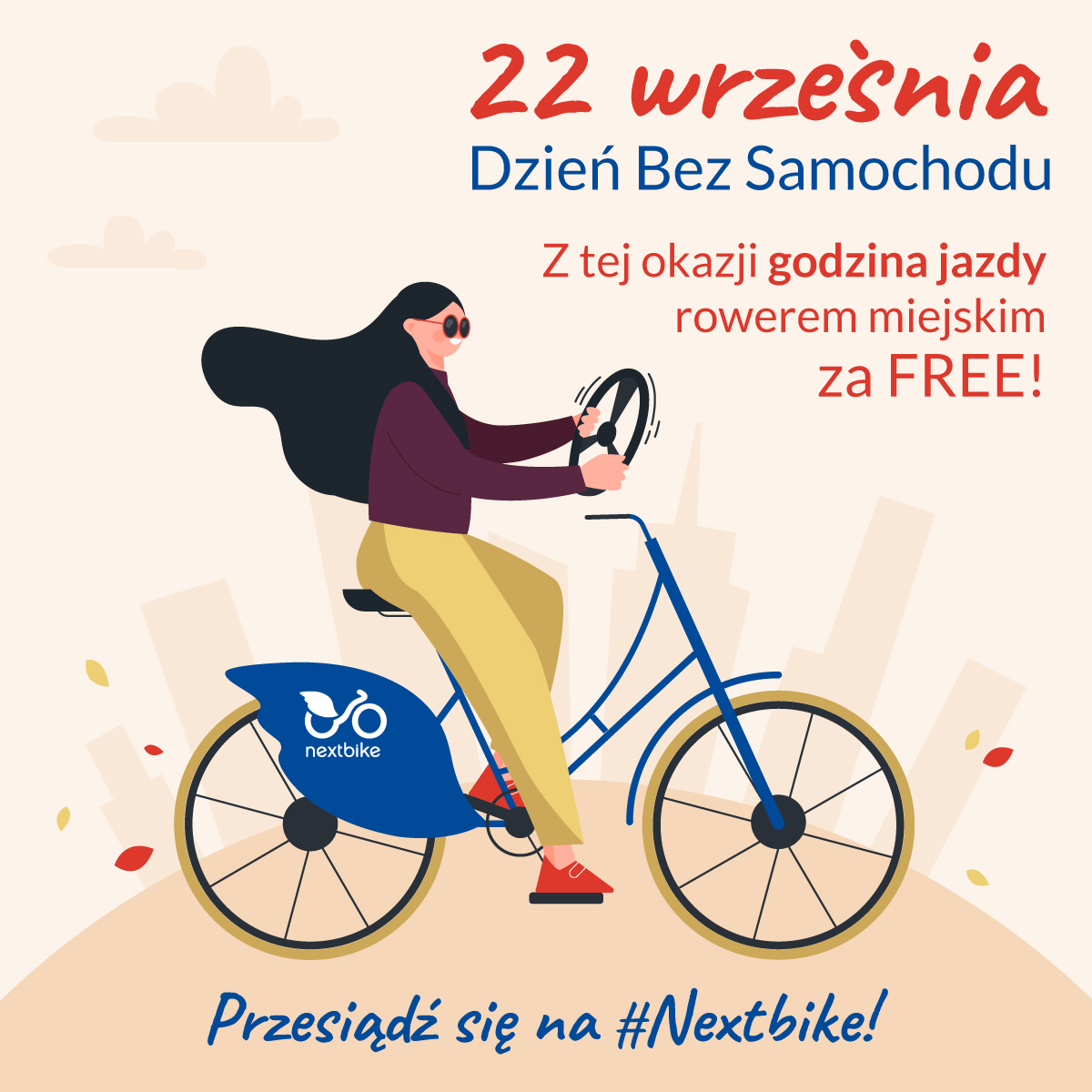 <strong>Dziś, 22 września obchodzimy Dzień Bez Samochodu. Użytkownicy większości systemów rowerowych, których operatorem jest Nextbike Polska, będą mogli przez godzinę jeździć za darmo.</strong>